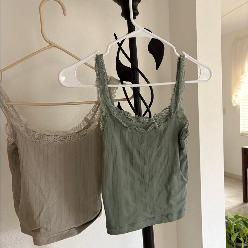 Green Ribbed Sleeveless Camisole